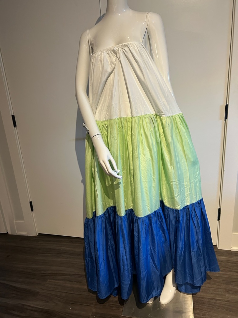 Three-Tier Colorblock Maxi Dress — White, Lime, Royal Blue